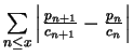 $ \sum\limits_{n\le x}\left\vert\frac{p_{n+1}}{c_{n+1}}-\frac{p_n}{c_n}\right\vert$