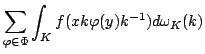 $\displaystyle \sum_{\varphi \in \Phi }\int_{K}f(xk\varphi (y)k^{-1})d\omega _{K}(k)$